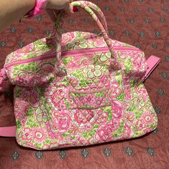 Vera Bradley Handbags - Vera Bradley Petal Pink duffel bag with long strap light green, pink and white